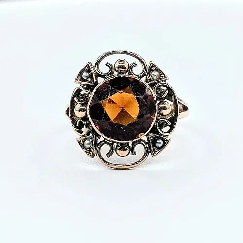 Antique Citrine & Seed Pearl Cocktail Ring