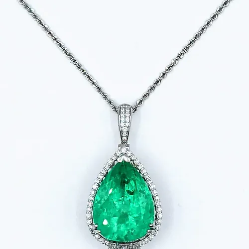 Superb 20 Carat Columbian Emerald & Diamond Pendant Necklace - GIA Graded
