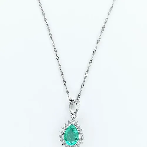 Platinum Pear Shaped Emerald & Diamond Necklace