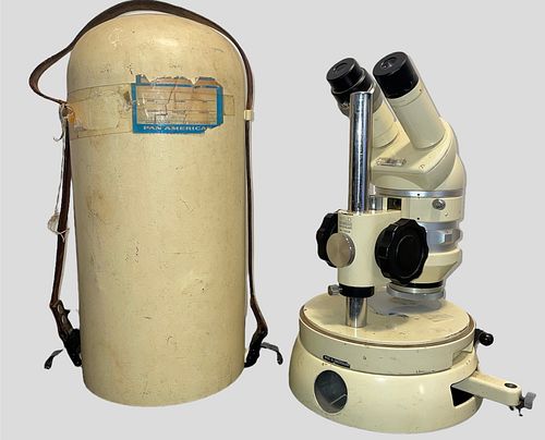 HEERBRUGG M5-72308 Stereo Microscope with Original Metal Cylinder Case