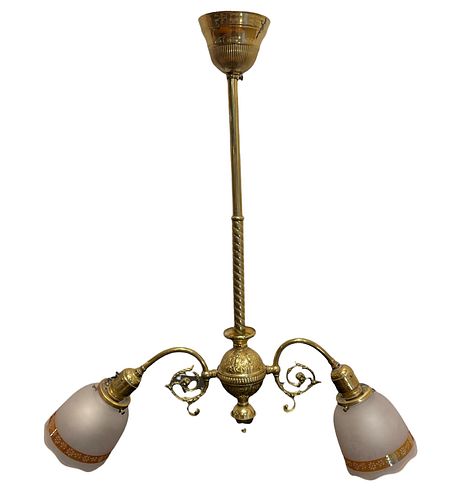 Two Arm Gold Victorian Hanging Light Fixture 