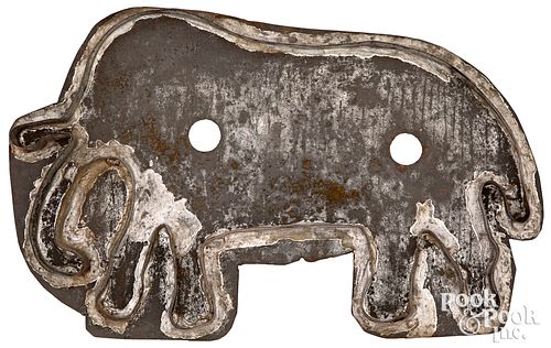 Large tin elephant cookie cutter, 19th c.