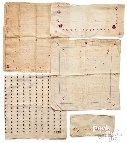 Five Pennsylvania embroidered handkerchiefs