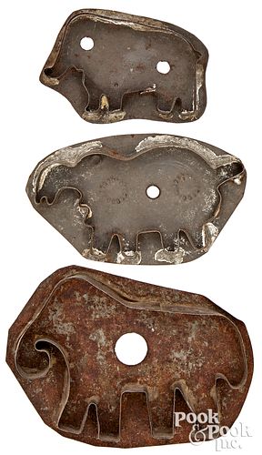 Three Pennsylvania tin elephant cookie cutters