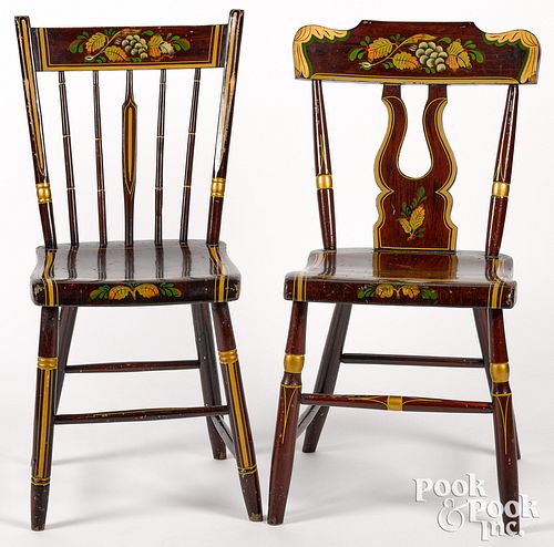 Two Pennsylvania painted plank seat chairs
