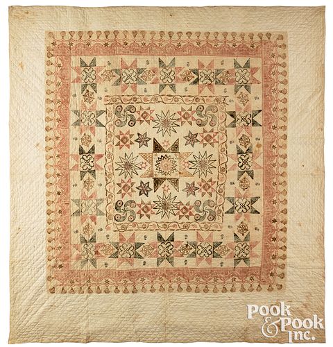 Rare American chintz and block printed quilt