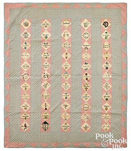 Herr family cotton pieced album quilt, dated 1922