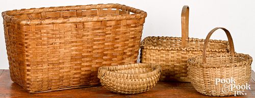 Four Pennsylvania splint gathering baskets, 19th c