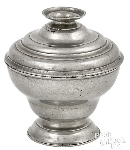 Philadelphia pewter sugar bowl and lid, ca. 1775