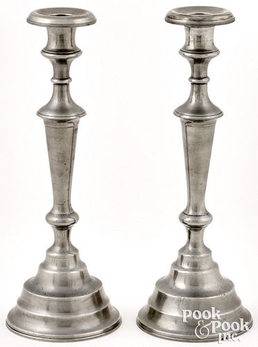 Pair of New England pewter candlesticks, ca. 1830