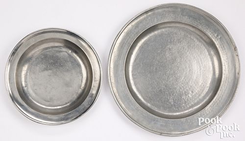 Philadelphia pewter charger and deep dish, 18th c.