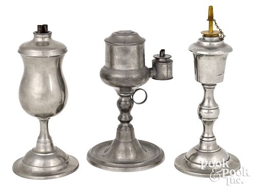 Three pewter fluid lamps, 19th c.