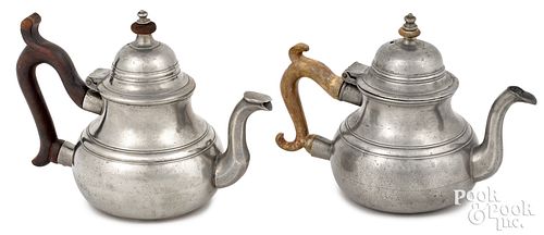 Two English Queen Anne pewter teapots, ca. 1760
