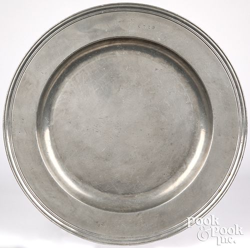 Large English pewter charger, ca. 1690
