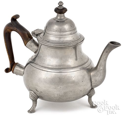 English Queen Anne footed pewter teapot, ca. 1765