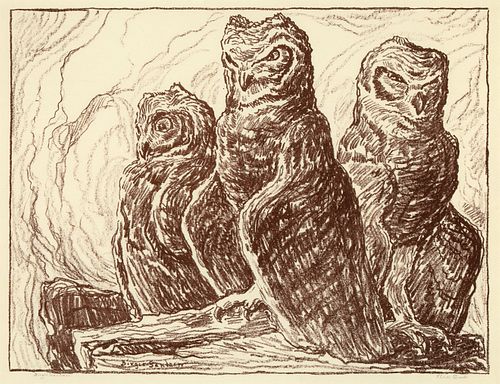 Birger Sandzen, Three Owls, 1918