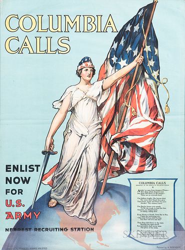 Period WWI Recruiting Poster "Columbia Calls"
