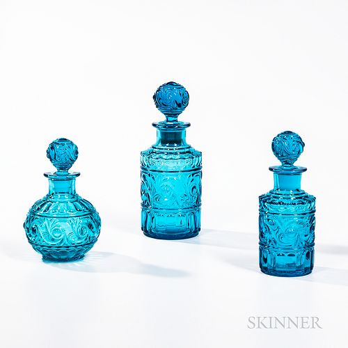 Three Baccarat Blue Glass Cologne Bottles
