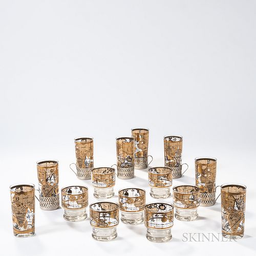 Set of Cera 18K Gold Leaf Drinking Glasses