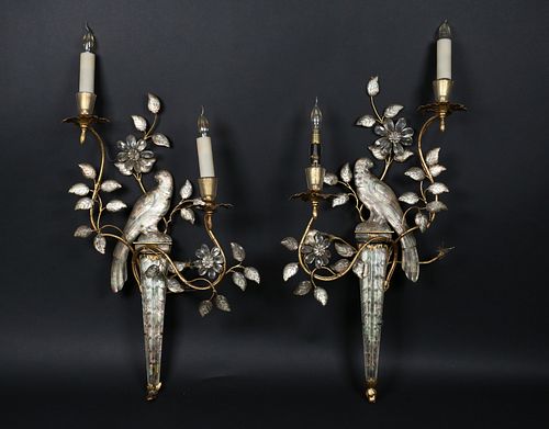 Pair of Maison Bagues Crystal Parrot Wall Sconces