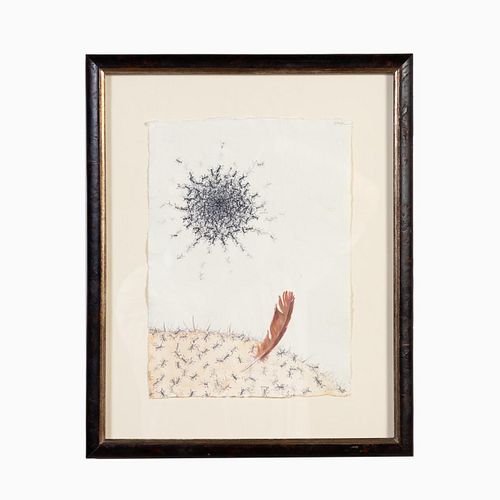 STARK, FEATHER & ANTS WATERCOLOR ON PAPER, FRAMED