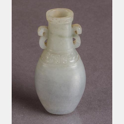 A Chinese Small Pale Greyish-Green Jade Archaistic Vase, Qing Dynasty, 1644-1911,