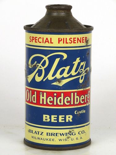 1937 Blatz Old Heidelberg Beer 12oz 153-15 Low Profile Cone Top Milwaukee, Wisconsin