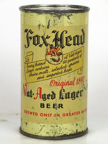 1956 Fox Head Vat-Aged Lager Beer 12oz 66-15 Flat Top Waukesha, Wisconsin