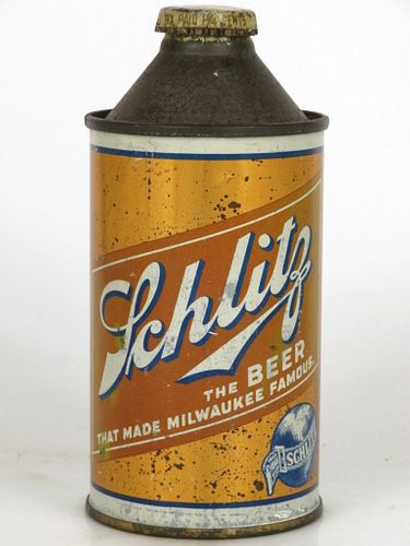 1939 Schlitz Beer 12oz 183-28.1 High Profile Cone Top Milwaukee, Wisconsin