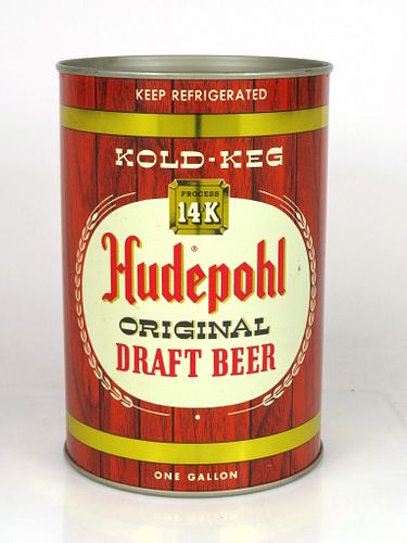 1968 Hudepohl Original Draft Beer 164oz One Gallon 245-04 Cincinnati, Ohio
