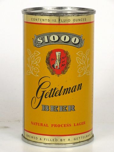 1953 Gettelman $1000 Beer 12oz 109-11 Flat Top Milwaukee, Wisconsin