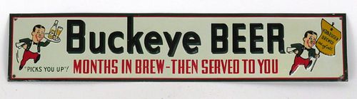 1935 Buckeye Beer Tin Shelf Sign Toledo, Ohio