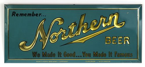 1940 Northern Beer Tin-Over-Cardboard TOC Sign Superior, Wisconsin