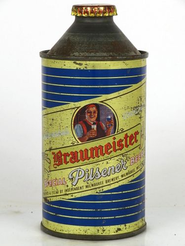 1950 Braumeister Pilsener Beer 12oz 154-13 High Profile Cone Top Milwaukee, Wisconsin