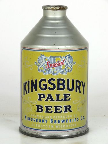 1939 Kingsbury Pale Beer 12oz 196-08 Crowntainer Sheboygan, Wisconsin