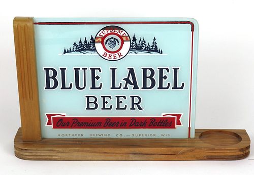 1943 Blue Label Beer Reverse-Painted Glass ROG Sign Superior, Wisconsin