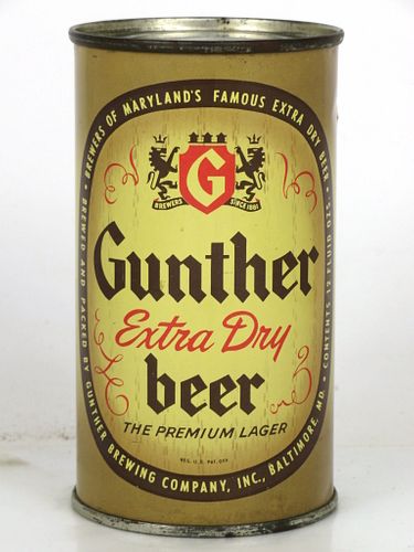 1957 Gunther Extra Dry Beer 12oz 78-25.1 Flat Top Baltimore, Maryland