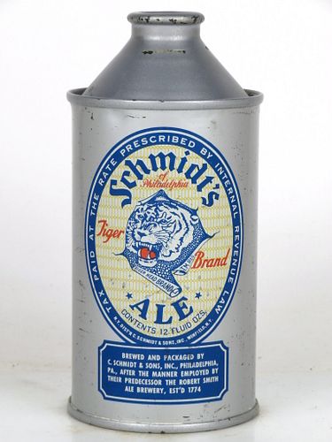 1946 Schmidt's Tiger Brand Ale 12oz 184-29 High Profile Cone Top Philadelphia, Pennsylvania