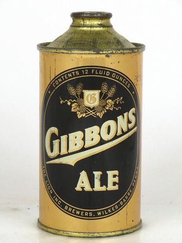 1937 Gibbons Ale 12oz 164-25b Low Profile Cone Top Wilkes-Barre, Pennsylvania