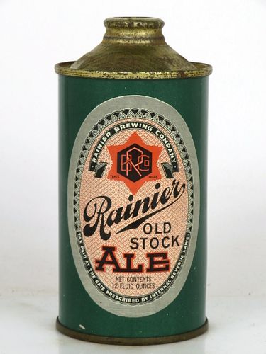 1952 Rainier Old Stock Ale 12oz 180-03 Low Profile Cone Top San Francisco, California