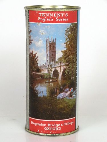 1967 Tennent's Lager Beer "Magdalen Bridge & College Oxford" 16oz One Pint Flat Top Glasgow, Scotland