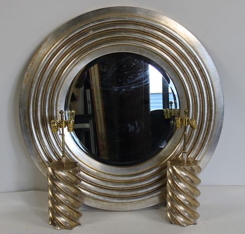 Vintage Signed Silvergilt Wood Bulls Eye Mirror and