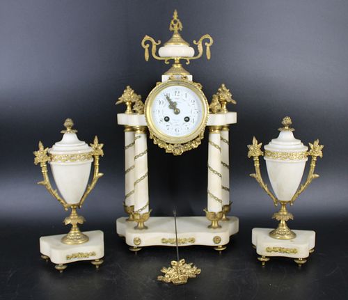 Antique French Bronze Mounted Marble Clock