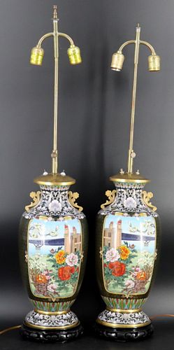 Pair of Asian Cloisonne Vases as Lamps.