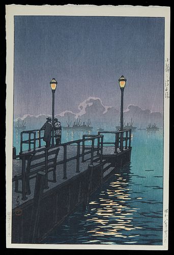 Hasui Kawase "Harbor at Night Otaru" Shin-hanga Print
