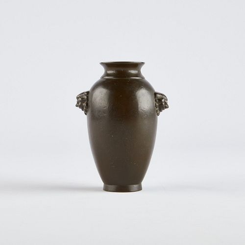 18th-19th c. Chinese Bronze Vase w/ Silver Inlay