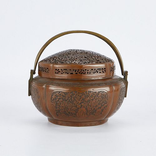 Early Qing Chinese Copper Lobed Hand Warmer Pan Xiangli