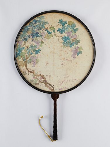 Chinese Qing Imperial Court Fan w/ Grapes