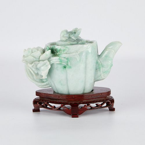 Fine Chinese Carved Jade Teapot in Lotus Pod Form