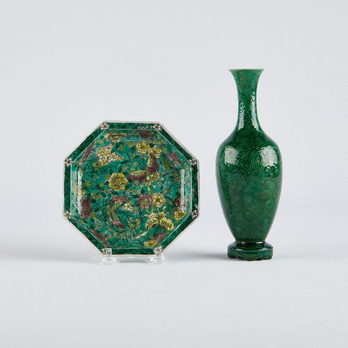 Grp: 2 Chinese Biscuit Famille Verte Porcelain Pieces